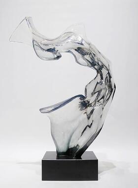 售楼部酒店大堂楼梯间两侧落地大型摆件透明树脂抽象艺术雕塑装饰