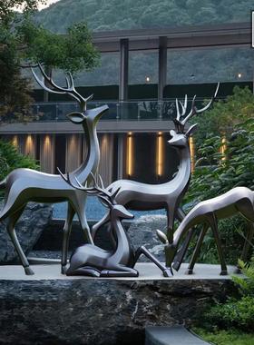 梅花鹿雕塑玻璃钢动物摆件户外小区公园草坪造景售楼部装饰鹿美陈