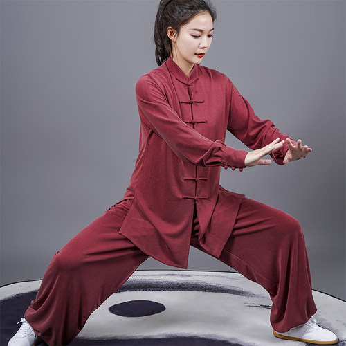 马蕾太极春秋薄款运动棉男休闲太极服长袖女练功晨练服定制中国风 - 图1