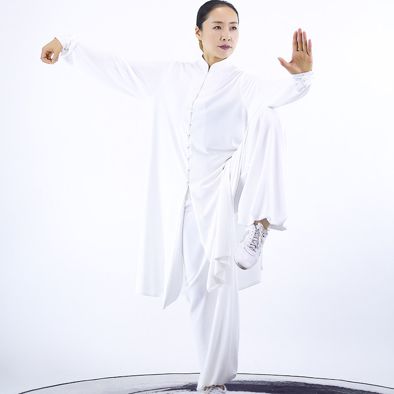 马蕾太极春夏秋薄款运动棉黑色男练功晨练服白色女式太极服小长袍_虎窝淘