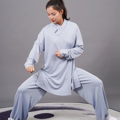 马蕾太极春秋薄款男女休闲太极服蓝时尚练功晨练服定制长袖中国风 - 图1