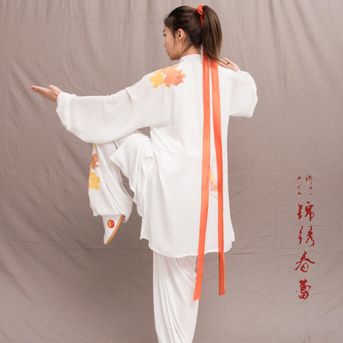 马蕾太极春夏男太极服丝麻太极服新款表演服女练功服彩绘枫叶如蝶 - 图0