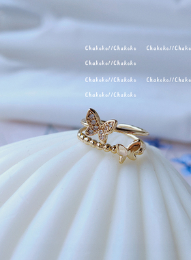 小众甜美设计微镶蝴蝶可调节戒指