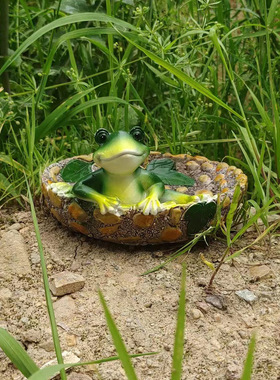 跨境收纳装饰摆件快乐调皮青蛙戏水家居花园装饰品摆件树脂工艺品