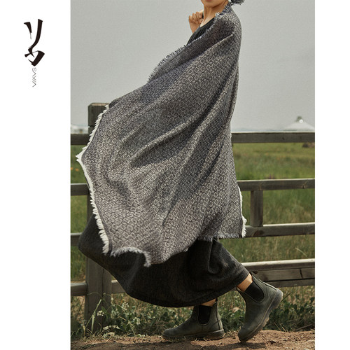 Say Ya 【幻】复古老花福纹羊绒方巾 围巾披肩优雅保暖 - 图2