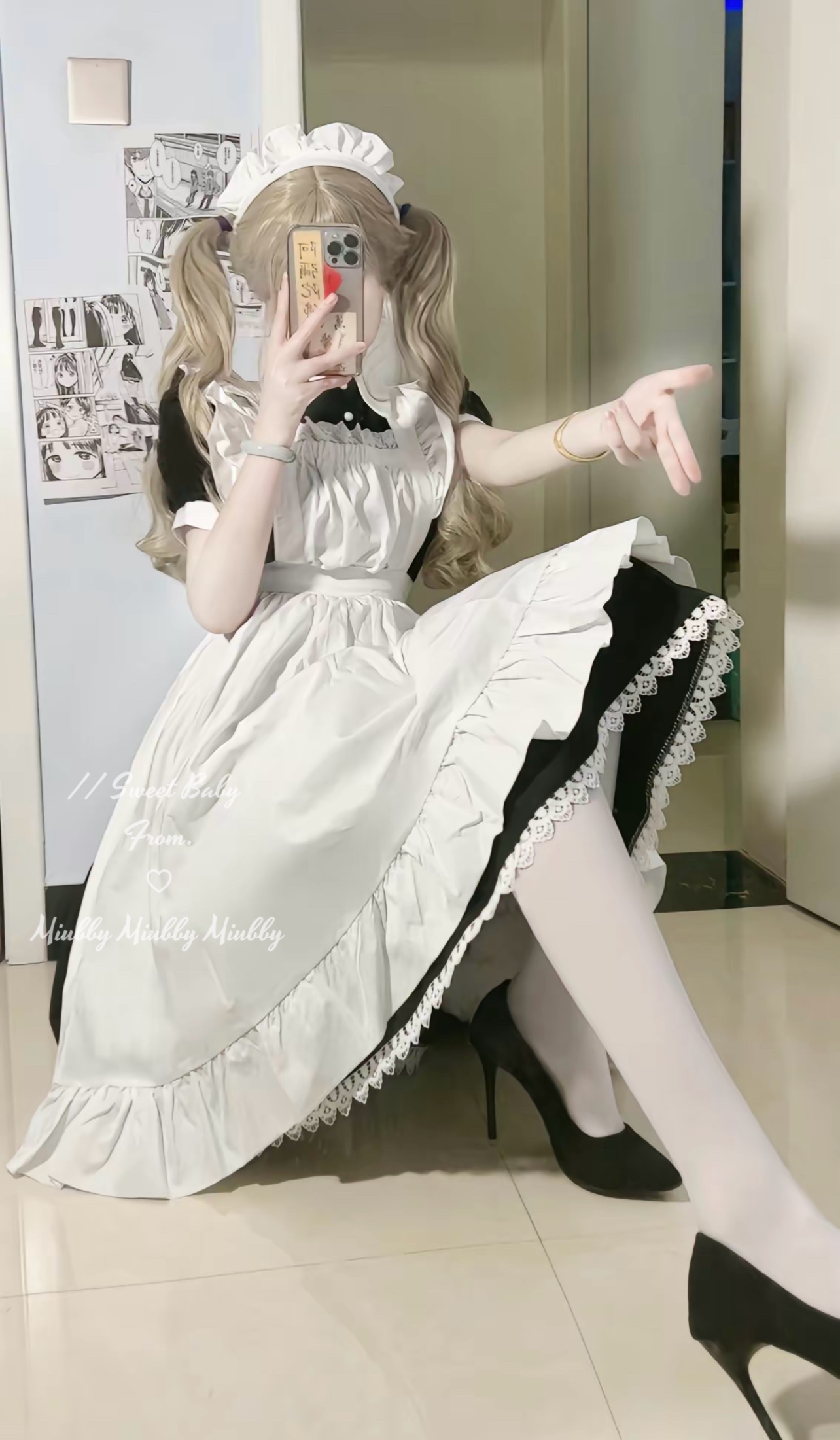 Miubby「伯爵夫人」黑白蕾丝长袖长款贵族lolita女仆装cos服 - 图0