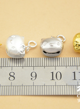 S925纯银磨砂HelloKitty凯蒂猫铃铛项手脚链吊坠挂饰品批工厂发FC