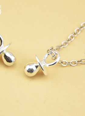 S925纯银迷你小奶嘴项链吊坠挂饰 老银号纯银DIY饰品批S11发C
