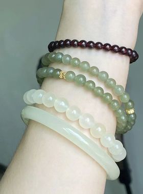 青白玉手镯手链女玉镯冰透古风唯美温柔气质款晴水色手镯手链