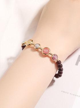 红石榴石14k包金串珠多色水晶女手链简约草莓晶手链