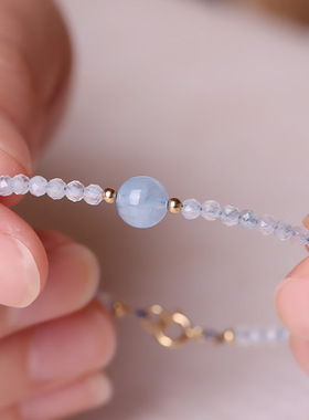 水晶民族风淡蓝天然海宝