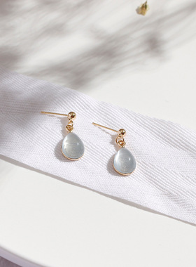 复古耳环无耳洞女适合短发油画 雾蓝青提奈若利橙雨滴耳夹 四色