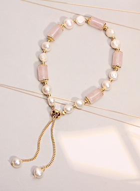 ins小众设计高级感轻奢复古天然珍珠手串女玉珠子玉石玛瑙手链潮