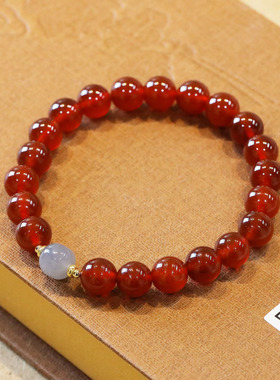 天然红玛瑙单圈佛珠复古手链女款和田玉手串饰品送礼抖音直播