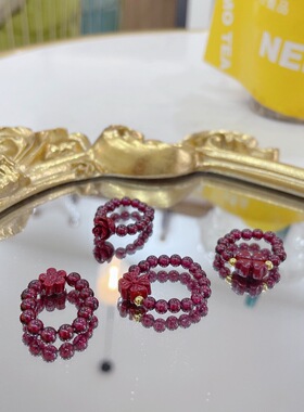 朱砂小红花石榴戒指女四