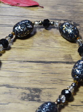 手工串珠黑色高档长款挂件毛衣链