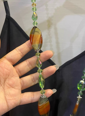原创设计欧美风手工串珠玛瑙项链长款毛衣链子挂件饰品大气简单女
