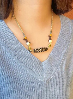 高档手工编织项链天珠玛瑙吊坠挂绳毛衣链小众设计女复古禅意配饰