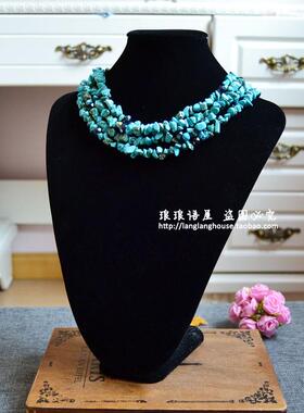 欧美长款夸张绿松石多层毛衣链