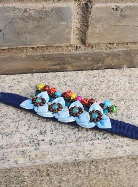 云南民族风24新款手工扎染蓝染布艺手镯流苏旅游饰品手链铃铛串珠