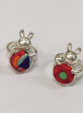 云南民族特色刺绣苗银戒指