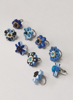 女式布艺民族风蓝染戒指