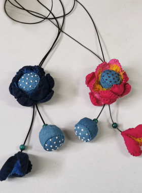 2021新品纯手工布艺民族风百搭配饰长款毛衣链花朵时尚项链可挂件