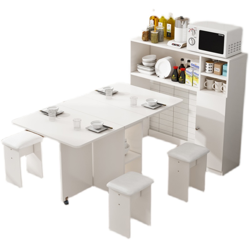 折叠餐桌小户型可移动餐桌边柜组合微波炉柜时尚多功能伸缩餐桌椅