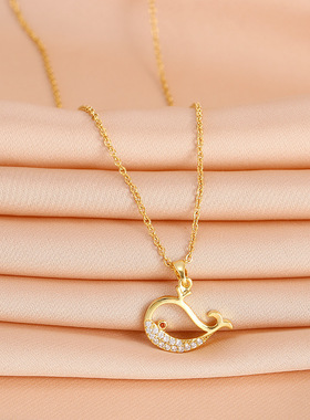 轻奢风镂空小鲸鱼吊坠项链女