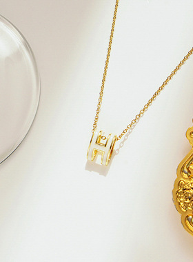 【不掉色】爱马经典款h字母项链滴油珐琅吊坠金色轻奢锁骨链精致