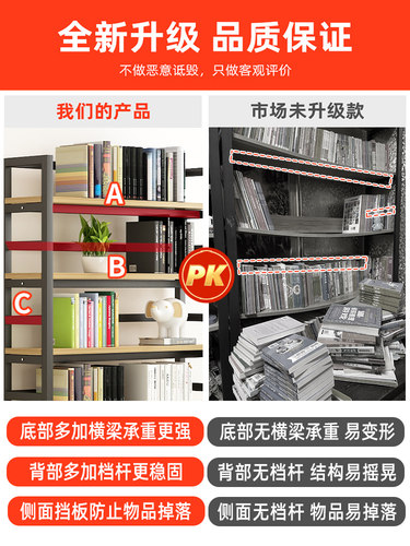 书架落地简易钢木货架储物架简约书柜家用客厅多层铁艺收纳置物架 - 图2