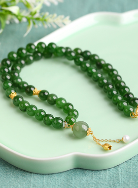 石秀堂原创设计天然和田玉碧玉项链铃兰花流苏新款【带鉴定证书】