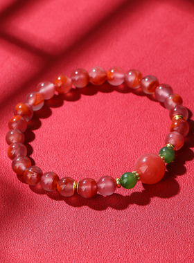 石秀堂原创设计天然南红玛瑙手链天然玉石单圈手串正品带鉴定证书