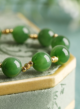 石秀堂原创设计碧玉满天星圆珠单圈和田玉手串正品【带鉴定证书】