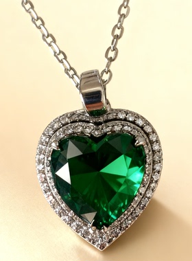 石秀堂原创设计天然祖母绿爱心项链女款锁骨链高级感轻奢送女友