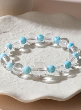 原创设计天然白水晶海文石手链女款单圈手串正品带鉴定证书