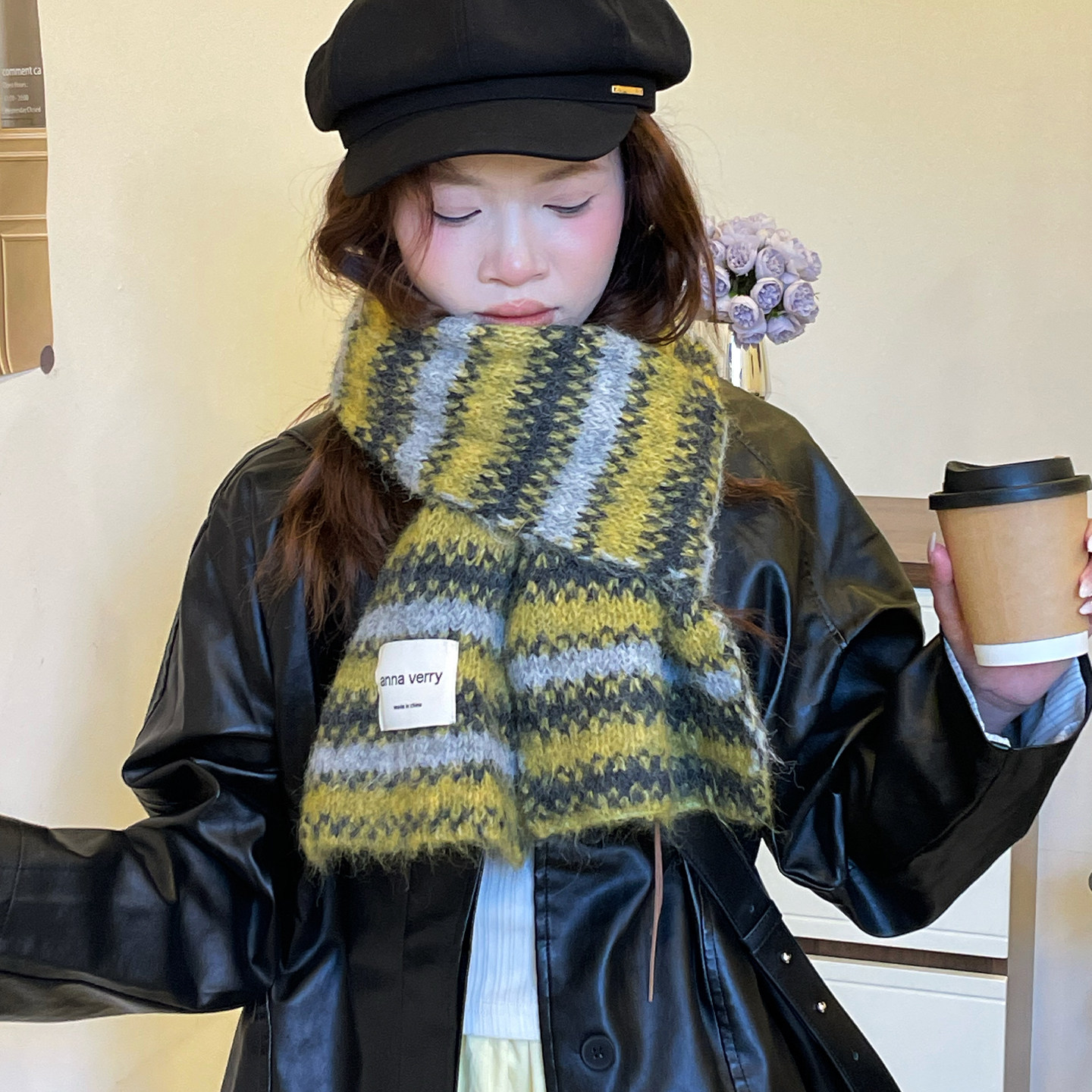 2025新款秋冬季针织条纹围巾女高级氛围感保暖防寒装饰百搭围脖