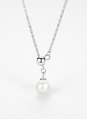 925纯银珍珠项链空托白金色DIY手工配件定位珠可调节锁骨链半成品