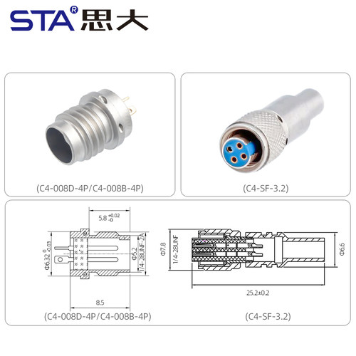 PCB三轴传感器4芯带线钛合金公母插头1/4-28UNF转BNC不锈钢连接器 - 图2