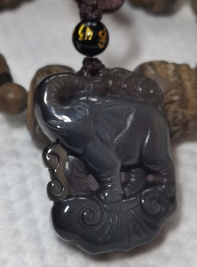 正品彩虹眼黑曜石大象吊坠男女款项坠吉象如意挂件饰品礼物吉祥物