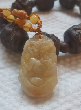 天然黄玉生肖马吊坠男女款玉石三合文昌天乙贵人挂件项链挂饰礼物