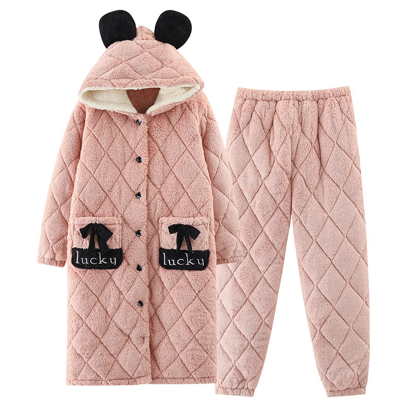 芬腾可安睡衣女三层夹棉加厚加绒秋冬季珊瑚绒睡袍长裤家居服套装,淘宝优惠券,粉丝福利购,淘宝优惠卷