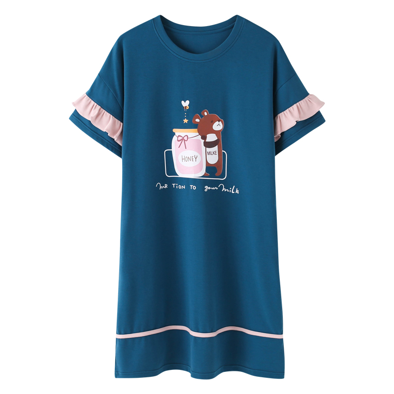 南极人家居服官方企业店南极人睡裙女夏季纯棉短袖韩版学生甜美可爱清新宽松大码薄款睡衣3