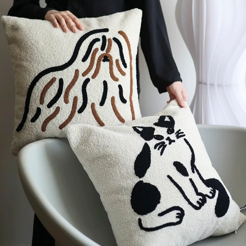 新款北欧中古风小美满夜间动物猫咪重工毛巾绣刺绣可拆卸靠枕腰枕,淘宝优惠券,粉丝福利购,淘宝优惠卷