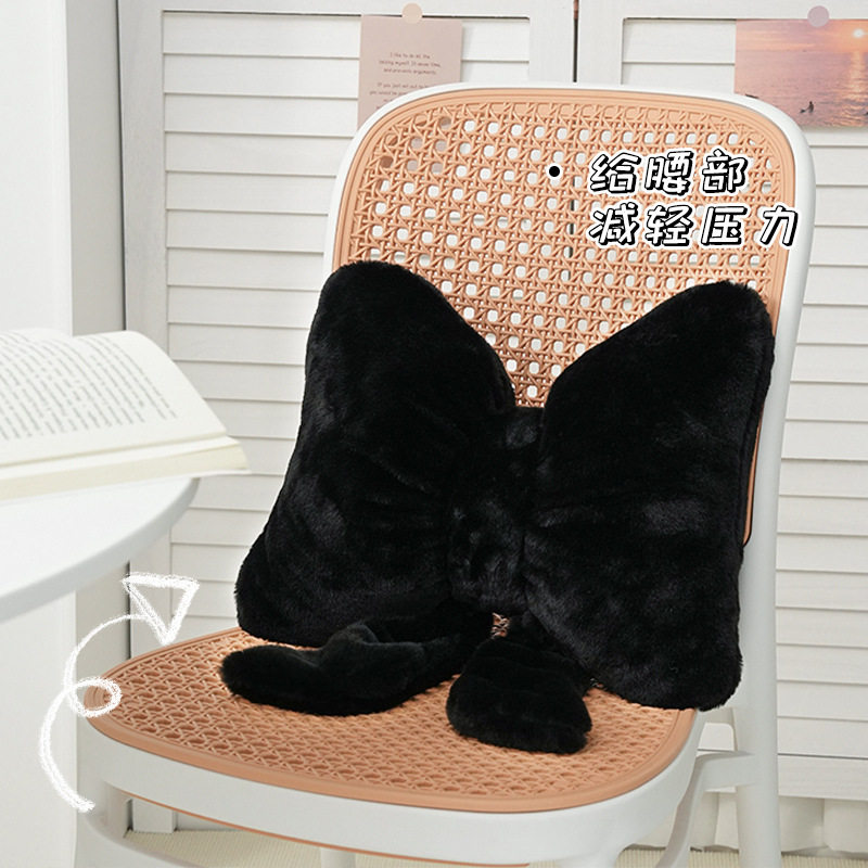 黑色蝴蝶结飘带沙发抱枕 仿兔毛舒适座椅靠枕ins风简约百搭靠背垫,淘宝优惠券,粉丝福利购,淘宝优惠卷