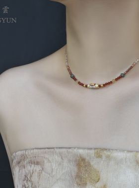 银镀金天珠新中式天然石气质项链