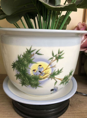 景德镇陶瓷器带接水盘花瓶树盆种绿萝发财树中式古典中国风