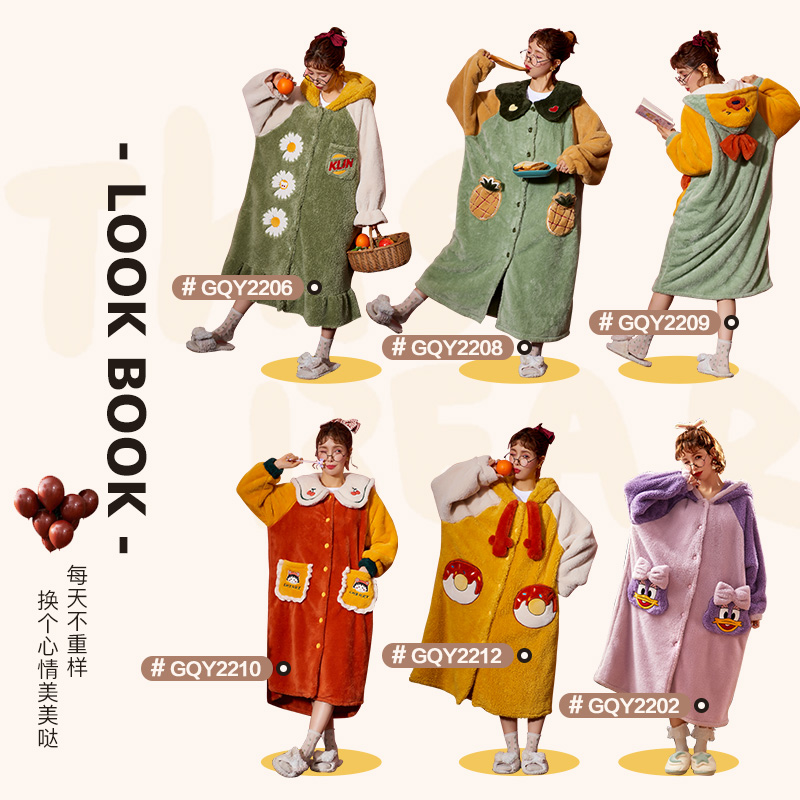 新观兰旗舰店珊瑚绒睡衣女秋冬季加绒加厚款保暖睡袍甜美长款法兰绒女士家居服3