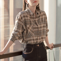 Europe Station 2023 Fall New Grindroa Plaid Shirt Woman Korean version loose Lazy Temperament Long Sleeve Shirt Jacket