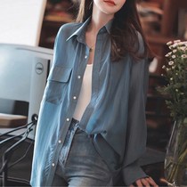 European Station 2022 Early autumn new shirt woman Han version Reduced-Collar Blouse Jacket LAZY WIND LONG SLEEVE 100 HITCH SHIRT